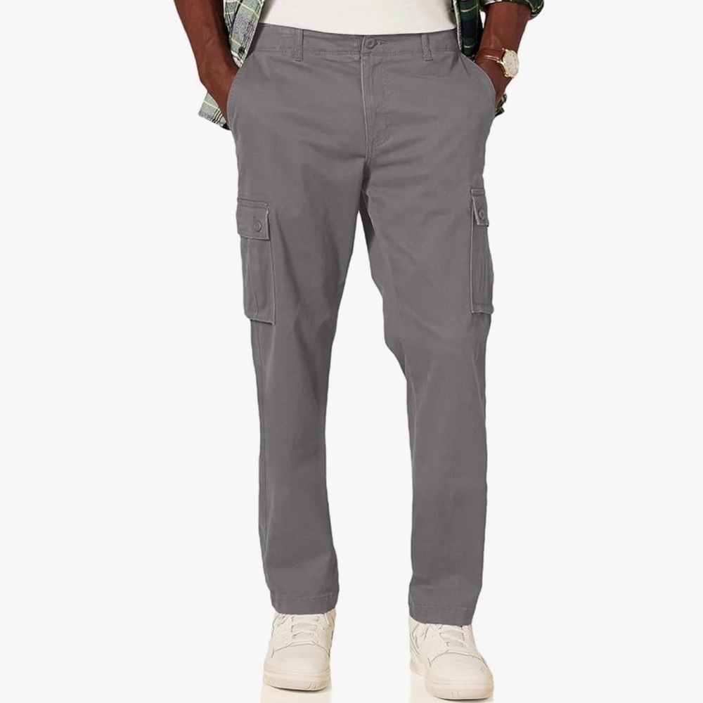 Amazon Essentials Men's Straight-Fit Stretch Cargo Pants in a dark grey
